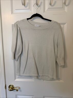VILA Grey Whire Scoop Neck Puff Sleeve Sweater XL
